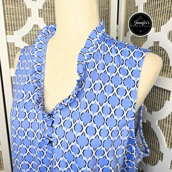 Croft & Barrow Light Blue & White Ruffle Neckline Sleeveless Tunic Top Size XL - Picture 2 of 10